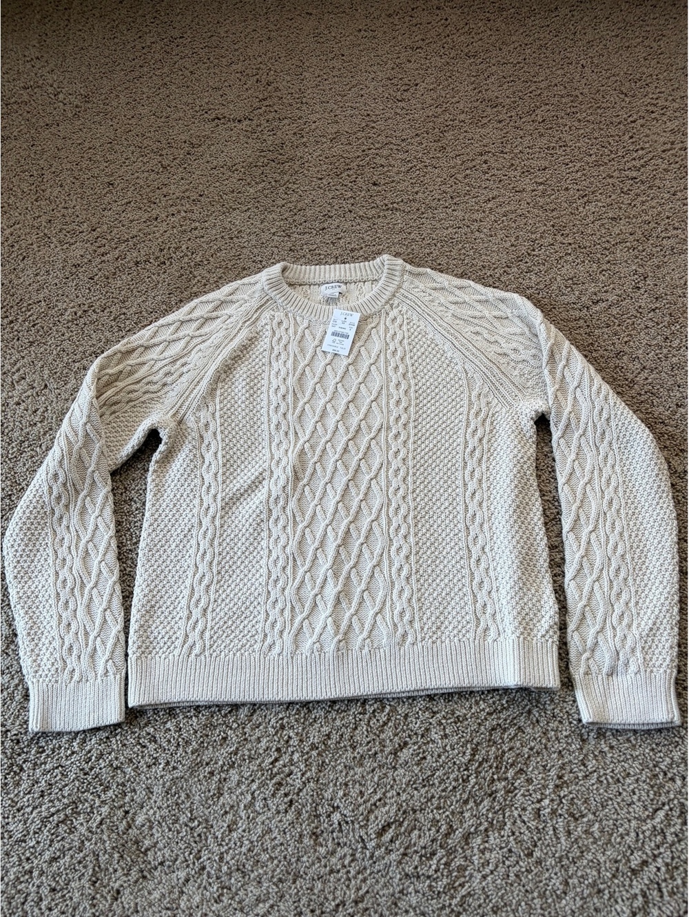 J.Crew Women's Cable Knit Cotton Crewneck Sweater Size S Natural Cream BY048 NWT